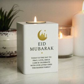(image for) Personalised Eid White Wooden Tea light Holder