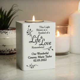 (image for) Personalised Life & Love White Wooden Tea Light Holder