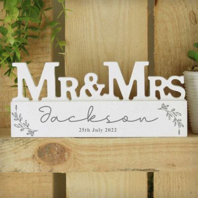 (image for) Personalised Leaf Wooden Mr & Mrs Ornament