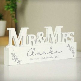 (image for) Personalised Leaf Wooden Mr & Mrs Ornament