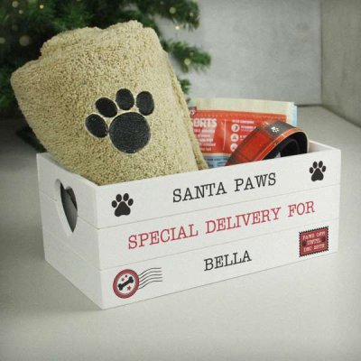 (image for) Personalised Santa Paws White Wooden Crate