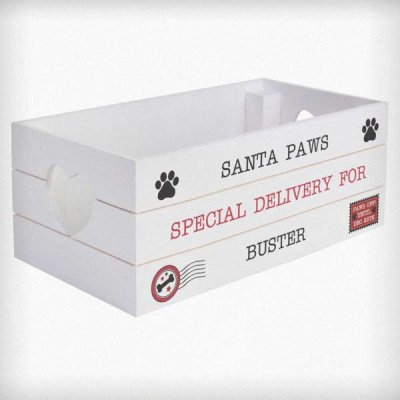 (image for) Personalised Santa Paws White Wooden Crate