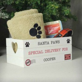 (image for) Personalised Santa Paws White Wooden Crate