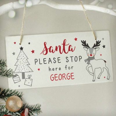 (image for) Personalised Rudolph Santa Please Stop Here Sign