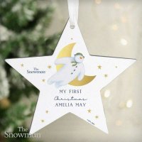(image for) Personalised The Snowman Gold Moon Wooden Star Decoration