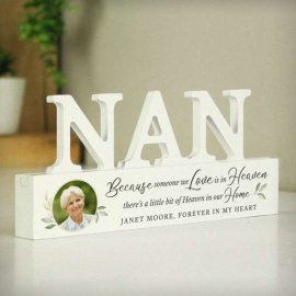 (image for) Personalised Botanical Memorial Photo Upload Wooden Nan Ornament