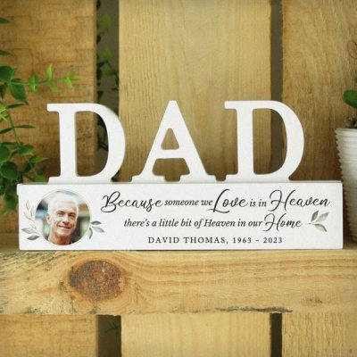 (image for) Personalised Botanical Memorial Photo Upload Wooden Dad Ornament