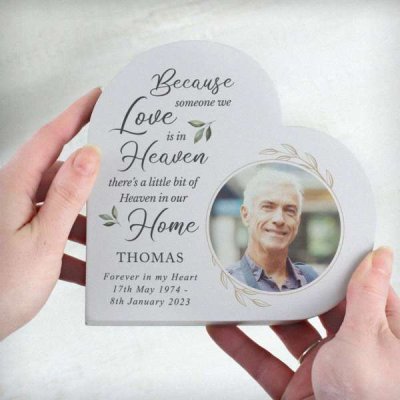 (image for) Personalised Botanical Memorial Photo Upload Free Standing Heart Ornament