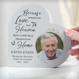 (image for) Personalised Botanical Memorial Photo Upload Free Standing Heart Ornament
