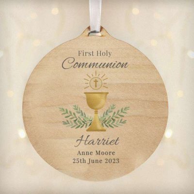 (image for) Personalised First Holy Communion Round Wooden Decoration