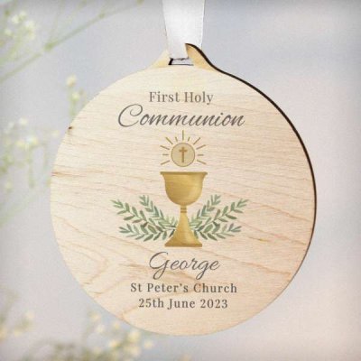 (image for) Personalised First Holy Communion Round Wooden Decoration