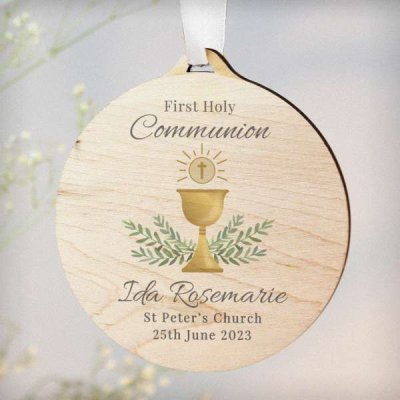 (image for) Personalised First Holy Communion Round Wooden Decoration