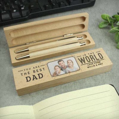 (image for) Personalised Best In The World Photo Upload Wooden Pen and Pencil Set