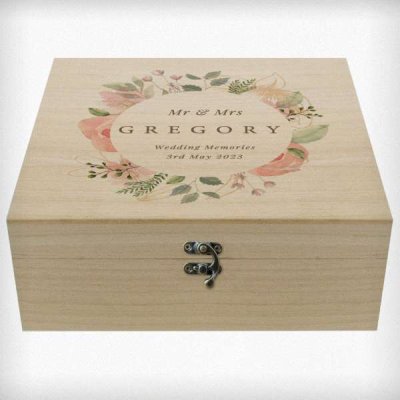 (image for) Personalised Floral Watercolour Wooden Keepsake box