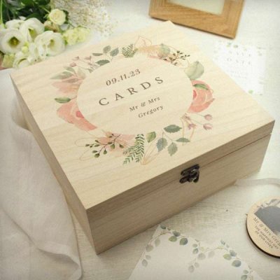 (image for) Personalised Floral Watercolour Wooden Keepsake box