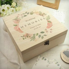 (image for) Personalised Floral Watercolour Wooden Keepsake box