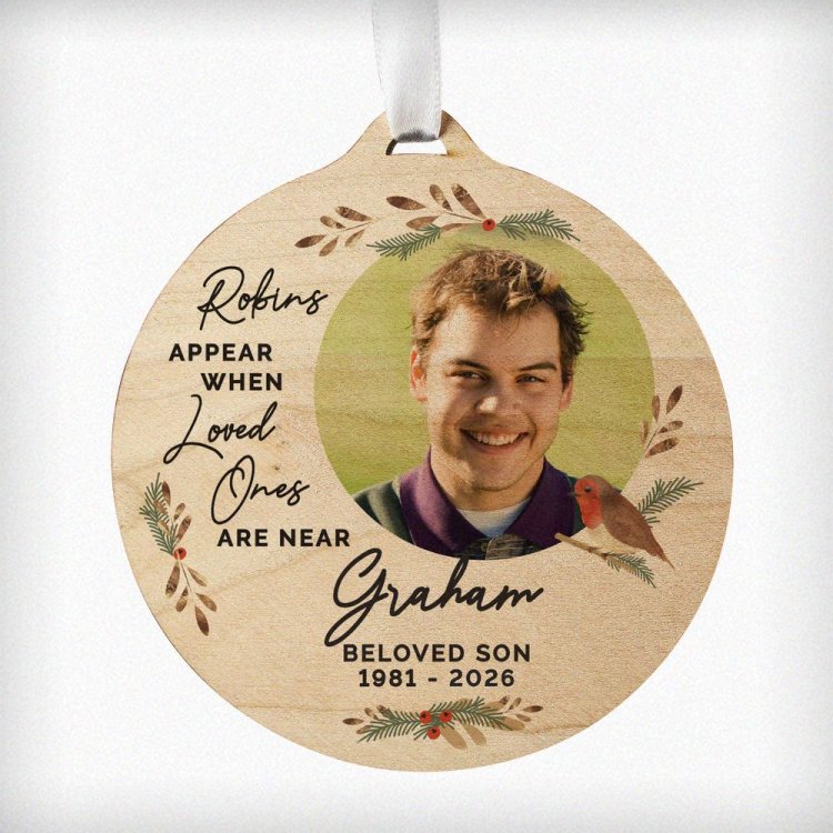 Modal Additional Images for Personalised Photo Upload Robin Memorial Wooden Decoration