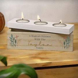 (image for) Personalised Christmas Foliage Triple Tea Light Box