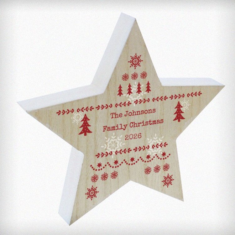 Modal Additional Images for Personalised Christmas Fair Isle Wooden Star Ornament