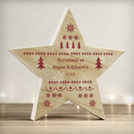 (image for) Personalised Christmas Fair Isle Wooden Star Ornament