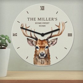 (image for) Personalised Watercolour Stag Wooden Clock