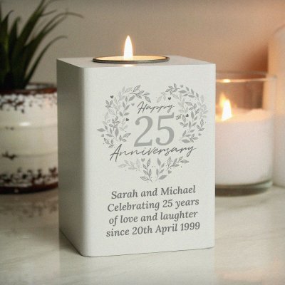 Personalised 25th Silver Wedding Anniversary Tea Light Holder (image for) Personalised 25th Silver Wedding Anniversary Tea Light Holder