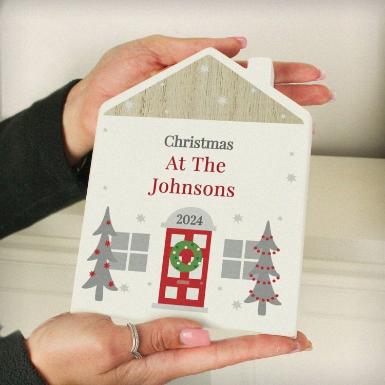 Modal Additional Images for Personalised Christmas Wooden House Ornament