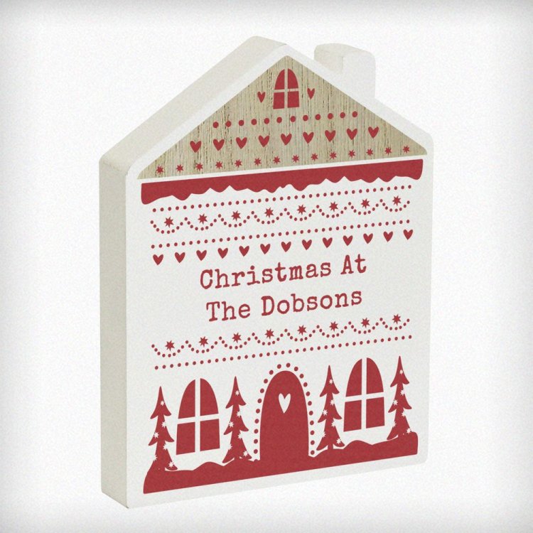 Modal Additional Images for Personalised Christmas Fair Isle Wooden House Ornament