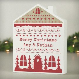 (image for) Personalised Christmas Fair Isle Wooden House Ornament