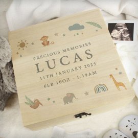 (image for) Personalised Safari Animals Large Wooden Keepsake Box