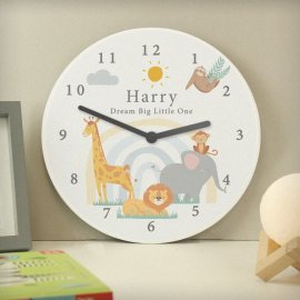 (image for) Personalised Safari Animals Wooden Nursery Clock