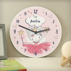 (image for) Personalised Princess Ballerina Wooden Childrens Clock