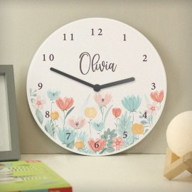 (image for) Personalised Floral Wooden Childrens Clock