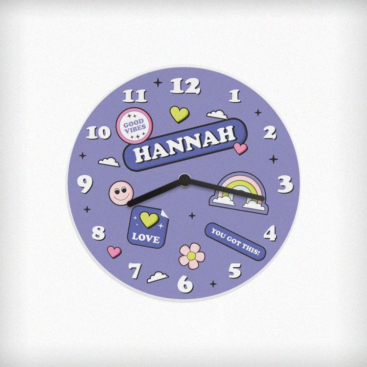 Modal Additional Images for Personalised Positive Vibes Wooden Childrens Clock