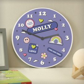(image for) Personalised Positive Vibes Wooden Childrens Clock