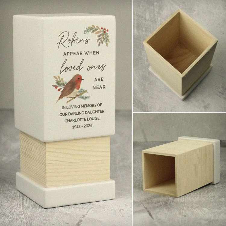 Modal Additional Images for Personalised Robins Appear Small Wooden Urn