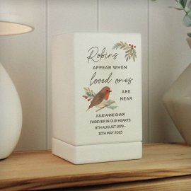 (image for) Personalised Robins Appear Small Wooden Urn