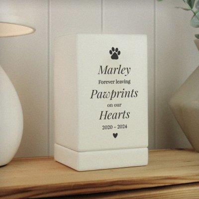 (image for) Personalised Pet Pawprints Small Wooden Urn