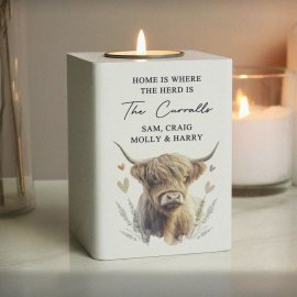 (image for) Personalised Highland Cow Wooden Tealight Holder