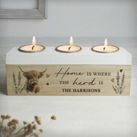 (image for) Personalised Highland Cow Triple Tea Light Box