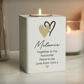 (image for) Personalised Hearts Wooden Tealight Holder