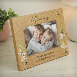 (image for) Personalised Floral Bee 6x4 Oak Finish Photo Frame