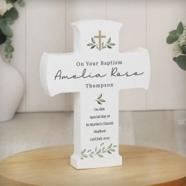 (image for) Personalised Botanical Cross Wooden Ornament