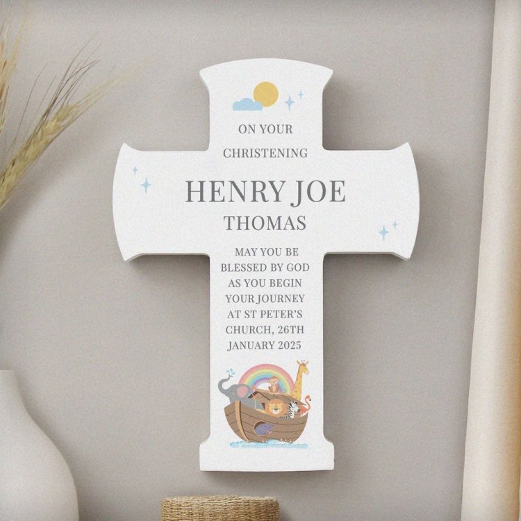 Modal Additional Images for Personalised Noahs Ark Cross Wooden Ornament