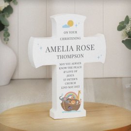 (image for) Personalised Noahs Ark Cross Wooden Ornament