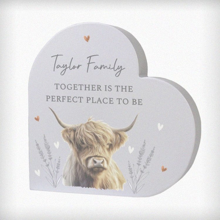 Modal Additional Images for Personalised Highland Cow Wooden Heart Ornament
