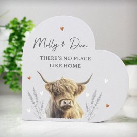 (image for) Personalised Highland Cow Wooden Heart Ornament