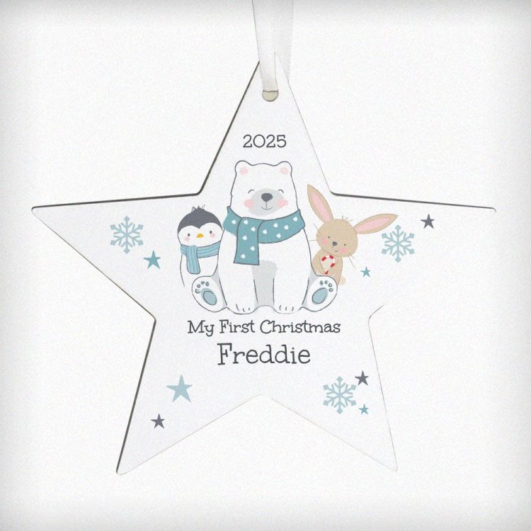 Modal Additional Images for Personalised Polar Bear Christmas Star Ornament