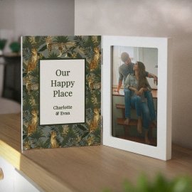 (image for) Personalised Leopard Print Wooden Hinged 6x4 Photo Frame