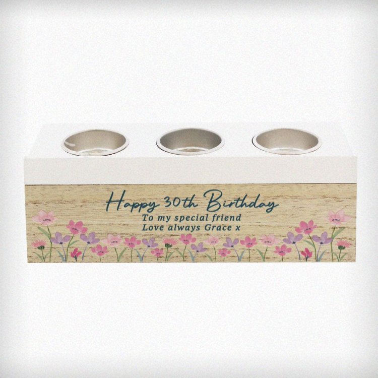 Modal Additional Images for Personalised Floral Wooden Triple Tea Light Box